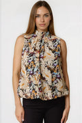 Black Floral High Neck Puffball Top