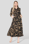 Brown Swril  Tiger Print Print Maxi Shirt Dress