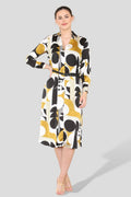 Mustard Graphic Print PU Belt A Line Midi Shirt Dress