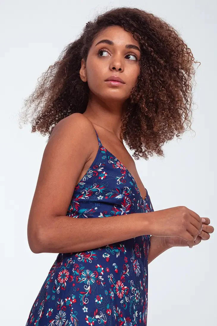 Thin strap floral printed causal ruffles maxi dress